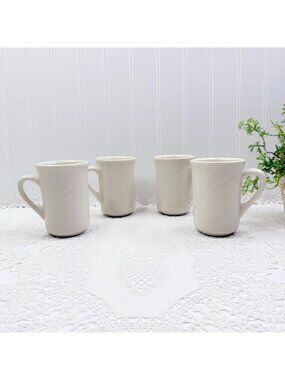 Set of 4 Tuxton Bistro Ceramic Coffee Mugs 9 oz Eggshell Restaurant Diner Cup
